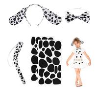 UOCAI 5 Piezas Disfraz Dálmata Set, Carnaval Dálmata Dálmata Perro Disfraz para Niños-Perro Cuernos Diadema Pajarita Cola-para Dálmata Reyes Magos Disfraces Imitación Cosplay Fiesta Animal Regalo