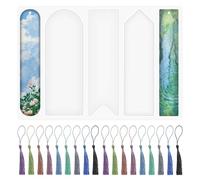 UOCAI 5PCS Moldes de silicona Para Marcapáginas Resina Epoxi, Kit Moldes Creativos DIY con 20 Borlas Decorativas Manualidades Regalo Personalizado Hecho Mano Adultos Lectura, Adecuado Regalos Hechos