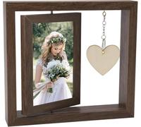 UOCAI Marco de fotos de madera de 10 x 15 cm, marco de fotos de madera de doble cara, marco de fotos giratorio de madera con colgante de corazón, regalo de Acción de Gracias (marrón)