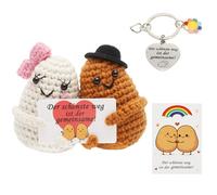 UOCAI Pareja de Patatas Positivas Pocket Hug- Muñecos Tejidos a Mano con Tarjeta y Llavero Regalo Parejas Bonitos Regalo Divertido para Aniversario, San Valentín, Esposa Mujeres Él y Ella