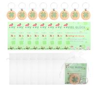 UOCAI Set 8 Llavero Trébol de Cuatro Hojas de Madera, con Tarjeta de Felicitación y Bolsas de Organza, Regalos de Suerte para Exámenes, Navidad, Cumpleaños, Agradecimientos, Amigos y Colegas