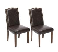 UOCFYK Juego de 2 sillas de cocina modernas tapizadas de tela con ribete de cabeza de clavo y soporte lumbar ergonómico para sala de estar y comedor rústico, color marrón oscuro