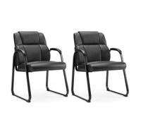 UOCFYK Silla de sala de conferencias de piel sintética, sillas de respaldo alto con brazos acolchados y sin ruedas, sillas de invitados para recepción y sala de espera, color negro