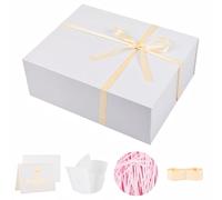 UoeRing 1 caja de regalo blanca extragrande de 20 x 16 x 7 pulgadas, caja de regalo de lujo para regalos con tapa de cierre magnético, plegable, cumpleaños, Navidad, contiene tarjeta, cinta, papel de