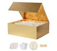 UoeRing 1 caja de regalo dorada grande de 13.5 x 11.8 x 4.7 pulgadas, caja de regalo de lujo para regalos con tapa de cierre magnético, plegable, cumpleaños, contiene tarjeta, cinta, papel de seda