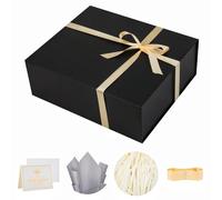 UoeRing 1 caja de regalo extra grande negra de 17 x 14.5 x 6 pulgadas, caja de regalo de lujo para regalos con tapa de cierre magnético, plegable, cumpleaños, Navidad, contiene tarjeta, cinta, papel