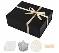 UoeRing 1 caja de regalo extra grande negra de 20 x 16 x 7 pulgadas, caja de regalo de lujo para regalos con tapa de cierre magnético, plegable, cumpleaños, Navidad, contiene tarjeta, cinta, papel de