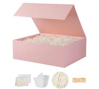UoeRing 1 caja de regalo rosa grande de 13.5 x 11.8 x 4.7 pulgadas, caja de regalo de lujo para regalos con tapa de cierre magnético, plegable, cumpleaños, contiene tarjeta, cinta, papel de seda
