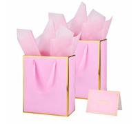 UoeRing Paquete de 12 bolsas de regalo con asa y papel de seda, 9.5 x 7.5 x 3.75 pulgadas, bolsas de regalo de papel metálico a granel, tamaño mediano para bodas, damas de honor, vacaciones, regalos