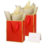UoeRing Paquete de 12 bolsas de regalo con asa y papel de seda, 9.5 x 7.5 x 3.75 pulgadas, bolsas de regalo de papel metálico a granel, tamaño mediano para bodas, damas de honor, vacaciones, regalos