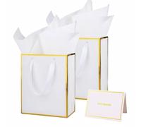 UoeRing Paquete de 12 bolsas de regalo con asa y papel de seda, 9.5 x 7.5 x 3.75 pulgadas, bolsas de regalo de papel metálico a granel, tamaño mediano para bodas, damas de honor, vacaciones, regalos