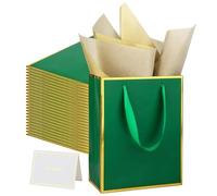 UoeRing Paquete de 25 bolsas de regalo con asa y papel de seda, 9.5 x 7.5 x 3.75 pulgadas, bolsas de regalo de papel metálico a granel, tamaño mediano para bodas, damas de honor, vacaciones, regalos