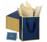UoeRing Paquete de 25 bolsas de regalo con asa y papel de seda, 9.5 x 7.5 x 3.75 pulgadas, bolsas de regalo de papel metálico a granel, tamaño mediano para bodas, damas de honor, vacaciones, regalos