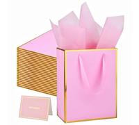UoeRing Paquete de 25 bolsas de regalo con asa y papel de seda, 9.5 x 7.5 x 3.75 pulgadas, bolsas de regalo de papel metálico a granel, tamaño mediano para bodas, damas de honor, vacaciones, regalos