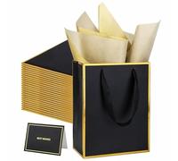 UoeRing Paquete de 25 bolsas de regalo con asa y papel de seda, 9.5 x 7.5 x 3.75 pulgadas, bolsas de regalo de papel metálico a granel, tamaño mediano para bodas, damas de honor, vacaciones, regalos