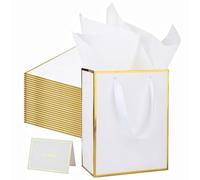 UoeRing Paquete de 25 bolsas de regalo con asa y papel de seda, 9.5 x 7.5 x 3.75 pulgadas, bolsas de regalo de papel metálico a granel, tamaño mediano para bodas, damas de honor, vacaciones, regalos