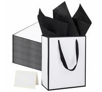 UoeRing Paquete de 25 bolsas de regalo con asa y papel de seda, 9.5 x 7.5 x 3.75 pulgadas, bolsas de regalo de papel metálico a granel, tamaño mediano para bodas, damas de honor, vacaciones, regalos
