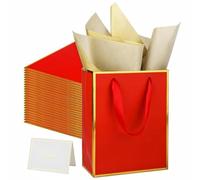 UoeRing Paquete de 25 bolsas de regalo con asa y papel de seda, 9.5 x 7.5 x 3.75 pulgadas, bolsas de regalo de papel metálico a granel, tamaño mediano para bodas, damas de honor, vacaciones, regalos