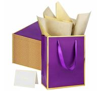 UoeRing Paquete de 25 bolsas de regalo con asa y papel de seda, 9.5 x 7.5 x 3.75 pulgadas, bolsas de regalo de papel metálico a granel, tamaño mediano para bodas, damas de honor, vacaciones, regalos