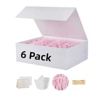 UoeRing Paquete de 6 cajas de regalo blancas de 11.5 x 8 x 4 pulgadas, caja de regalo de lujo para regalos con tapa magnética plegable, cumpleaños, propuesta de dama de honor, contiene tarjeta, cinta