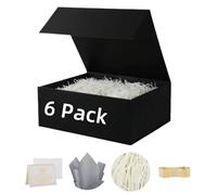 UoeRing Paquete de 6 cajas de regalo negras de 9.5 x 6 x 3 pulgadas, caja de regalo pequeña de lujo a granel para regalos con tapa magnética plegable, cumpleaños, padrino de boda, contiene tarjeta