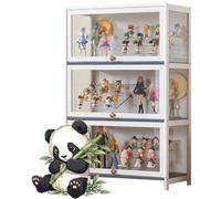 uofgcru 3 Capas Vitrina Expositora para Colecciones, vitrinas de Cristal, libreria con Puertas, vitrinas expositoras Marco Bambu, estanteria Figuras Coleccion(106x70x33cm White)