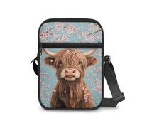 UOIMAG Bonita bolsa cruzada para mujer, pequeña, con cremallera, para teléfono, ligera, casual, bolsa de hombro, Flores de cerezo de vaca de las tierras altas, Talla única
