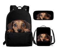 UOIMAG Bonita mochila escolar y lonchera para niños, 3 piezas con estuche para lápices para niños, beige, Talla única, Juego de mochila escolar