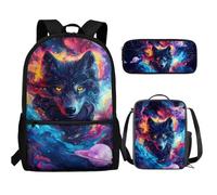 UOIMAG Bonita mochila escolar y lonchera para niños, 3 piezas con estuche para lápices para niños, lobo, Talla única, Juego de mochila escolar