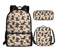 UOIMAG Bonita mochila escolar y lonchera para niños, 3 piezas con estuche para lápices para niños, Patas de perro salchicha, Talla única, Juego de mochila escolar