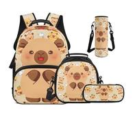 UOIMAG Bonita mochila para niñas con fiambrera, mochila para niños de escuela primaria con correas acolchadas, 4 piezas, Bonito patrón Capybara, M, Casual