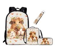 UOIMAG Bonito juego de mochila escolar para niñas y niños con bolsa de almuerzo, estuche para lápices, llavero, mochilas escolares para niños, Flores de conejillos de indias, Talla única, Juego de