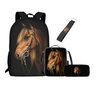 UOIMAG Bonito juego de mochila escolar para niñas y niños con bolsa de almuerzo, estuche para lápices, llavero, mochilas escolares para niños, caballo, Talla única, Juego de mochila escolar