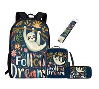 UOIMAG Bonito juego de mochila escolar para niñas y niños con bolsa de almuerzo, estuche para lápices, llavero, mochilas escolares para niños, Sueño de perezoso, Talla única, Juego de mochila escolar