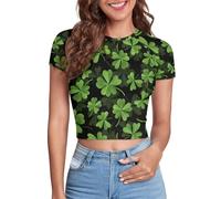 UOIMAG Camisetas cortas de manga corta para mujer, diseño gráfico del día de San Patricio, Estampado de hojas, S