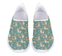 UOIMAG Cute Womens Walking Shoes Slip On Water Shoes Corgi Dog Print Casual Sneakers Lightweight EU38