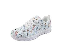 UOIMAG Doctor Nurse Medical Pattern Sneaker Zapatos Nurse Trainer Mujeres Zapatos de Malla de Encaje Zapatillas Planas Casuales Zapatos para niñas 36EU