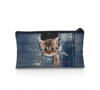 UOIMAG Estuche con cremallera para suministros escolares y de oficina, organizador de escritorio, Estampado de gato vaquero, Talla única, Mochila escolar