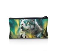 UOIMAG Estuche con cremallera para suministros escolares y de oficina, organizador de escritorio, Wolf Aurora, Talla única, Mochila escolar