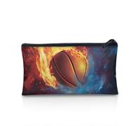 UOIMAG Estuche para lápices, con cremallera, bolsa de almacenamiento para bolígrafos, artículos de papelería escolar, suministros de oficina, Baloncesto con fuego, Talla única, Mochila escolar