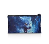 UOIMAG Estuche para lápices, con cremallera, bolsa de almacenamiento para bolígrafos, artículos de papelería escolar, suministros de oficina, Patrón de lobo genial, Talla única, Mochila escolar