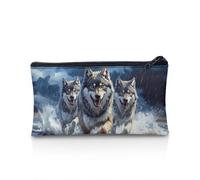 UOIMAG Estuche para lápices, con cremallera, bolsa de almacenamiento para bolígrafos, artículos de papelería escolar, suministros de oficina, Wolf Running, Talla única, Mochila escolar