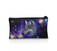 UOIMAG Estuche para lápices, con cremallera, bolsa de almacenamiento para bolígrafos, artículos de papelería escolar, suministros de oficina, Galaxia lobo, Talla única, Mochila escolar