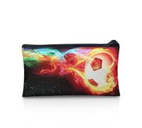 UOIMAG Estuche para lápices, con cremallera, bolsa de almacenamiento para bolígrafos, artículos de papelería escolar, suministros de oficina, Fútbol con fuego, Talla única, Mochila escolar
