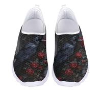 UOIMAG Goth Women Shoes Slip On Barefoot Walking Shoes Red Rose Crow Print Casual Sneakers EU43