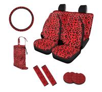 UOIMAG Juego completo de 10 fundas de asiento de coche de leopardo rojo con estampado de leopardo rojo