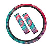 UOIMAG Juego completo de 3 fundas acolchadas coloridas para volante de automóvil, diseño de teñido anudado, accesorios de coche, regalo para hombres y mujeres