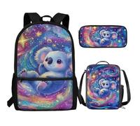 UOIMAG Juego de 3 mochilas escolares para niños con estuche para lápices, mochila ligera, Koala Galaxy Tie Dye, Talla única, Juego de mochila escolar