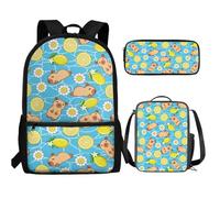 UOIMAG Juego de 3 mochilas escolares para niños con estuche para lápices, mochila ligera, Patrón floral capibara, Talla única, Juego de mochila escolar