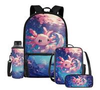 UOIMAG Juego de 4 bolsas escolares para niños con soporte para botella de agua, estuche para lápices, 4 unidades, Axolotl bajo el agua, Talla única, Juego de mochila escolar